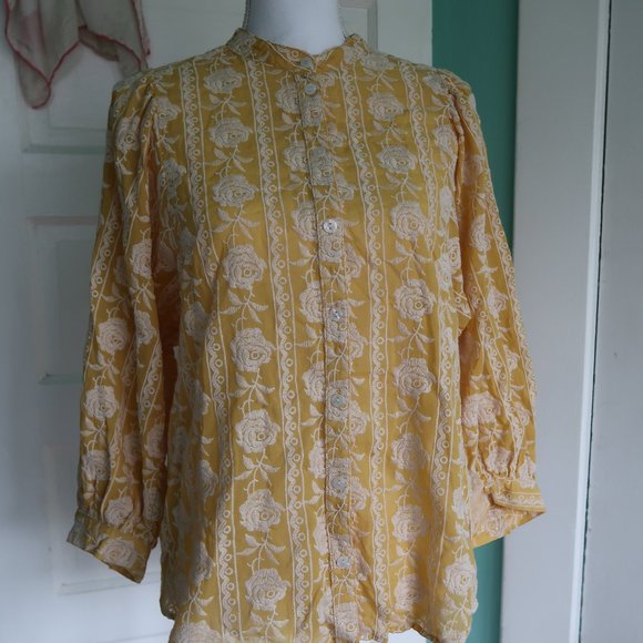 Anthropologie Tops - Anthropologie Yellow Floral Puff Sleeve Blouse